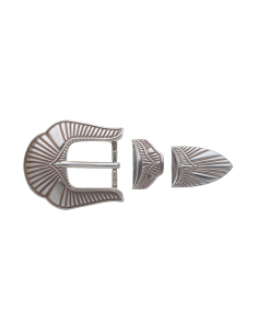 BOUCLE CEINTURE ZAMAK ACIER BYM 101617 3 PARTIES 25MM VIEIL ARGENT