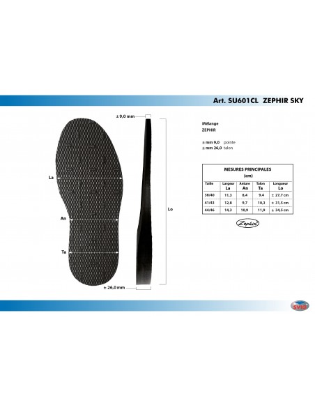 SEMELLE COMPENSEE CAOUTCHOUC CELLULAIRE 601 ZEPHIR SKY 41 A 46 - SVIG