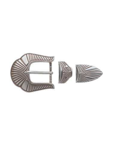 BOUCLE CEINTURE ZAMAK ACIER BYM 101617 3 PARTIES 25MM VIEIL ARGENT