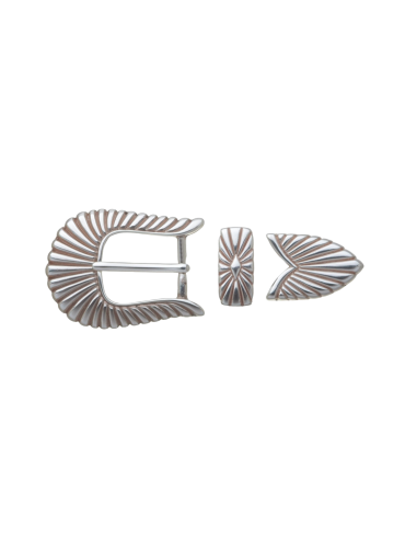 BOUCLE CEINTURE ZAMAK ACIER BYM 101618 3 PARTIES 25MM VIEIL ARGENT