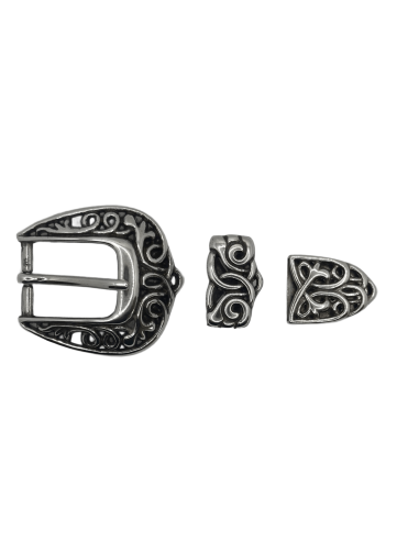 BOUCLE CEINTURE ZAMAK ACIER BYM 101615 3 PARTIES 25MM VIEIL ARGENT
