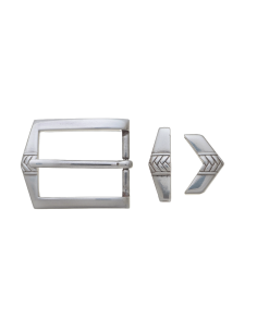 BOUCLE CEINTURE ZAMAK ACIER BYM 101599 3 PARTIES 32MM VIEIL ARGENT