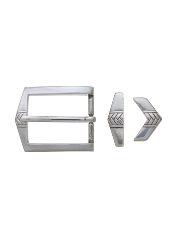 BOUCLE CEINTURE ZAMAK ACIER BYM 101599 3 PARTIES 32MM VIEIL ARGENT