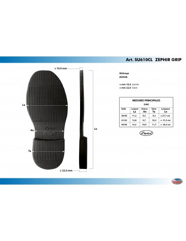 SEMELLE MONOBLOC CAOUTCHOUC CELLULAIRE 610 ZEPHIR GRIP NOIR - SVIG