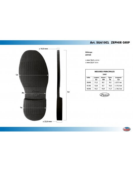 SEMELLE MONOBLOC CAOUTCHOUC CELLULAIRE 610 ZEPHIR GRIP NOIR - SVIG