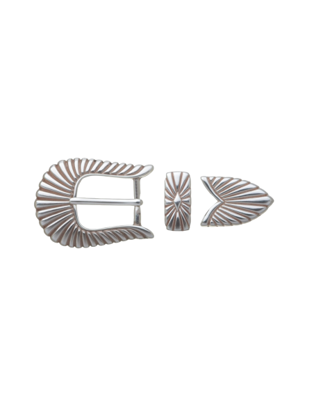 BOUCLE CEINTURE ZAMAK ACIER BYM 101618 3 PARTIES 25MM VIEIL ARGENT