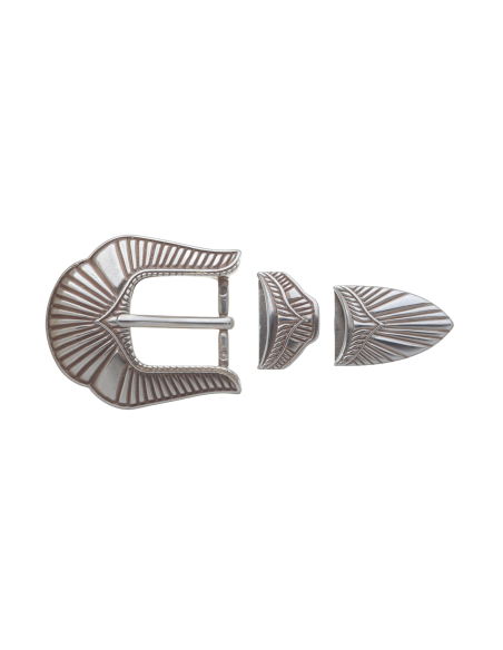 BOUCLE CEINTURE ZAMAK ACIER BYM 101617 3 PARTIES 25MM VIEIL ARGENT