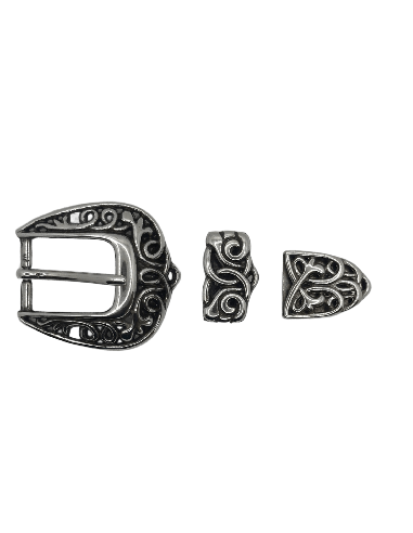 BOUCLE CEINTURE ZAMAK ACIER BYM 101615 3 PARTIES 25MM VIEIL ARGENT