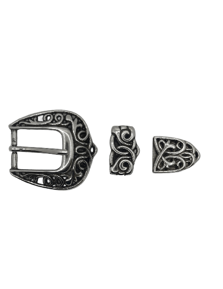 BOUCLE CEINTURE ZAMAK ACIER BYM 101615 3 PARTIES 25MM VIEIL ARGENT