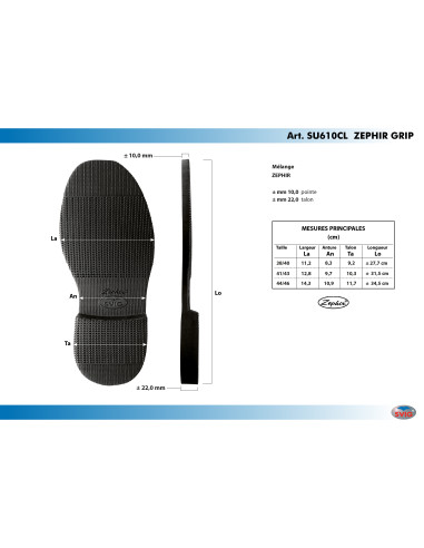 SEMELLE MONOBLOC CAOUTCHOUC CELLULAIRE 610 ZEPHIR GRIP NOIR - SVIG