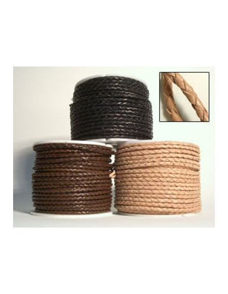 LACET CUIR TRESSE 3MM - BOBINE 25M.