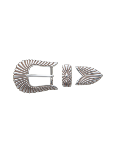 BOUCLE CEINTURE ZAMAK ACIER BYM 101618 3 PARTIES 25MM VIEIL ARGENT