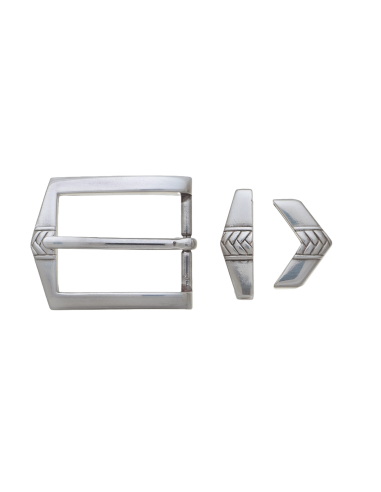 BOUCLE CEINTURE ZAMAK ACIER BYM 101599 3 PARTIES 32MM VIEIL ARGENT