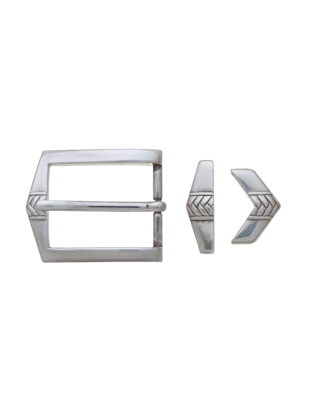 BOUCLE CEINTURE ZAMAK ACIER BYM 101599 3 PARTIES 32MM VIEIL ARGENT