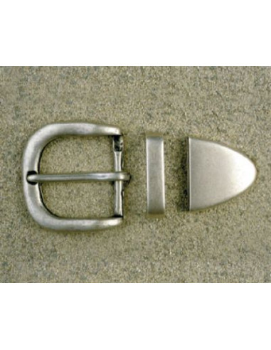BOUCLE CEINTURE ZAMAK ACIER FB 3464 3 PARTIES 40MM VIEIL ARGENT
