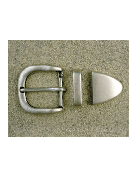 BOUCLE CEINTURE ZAMAK ACIER FB 3464 3 PARTIES 40MM VIEIL ARGENT