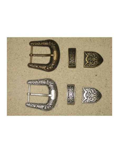 BOUCLE CEINTURE ZAMAK ACIER MG11042+43+44 3 PARTIES 40MM VIEIL ARGENT