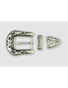 BOUCLE CEINTURE ZAMAK ACIER MG 3762 3 PARTIES 30MM VIEIL ARGENT
