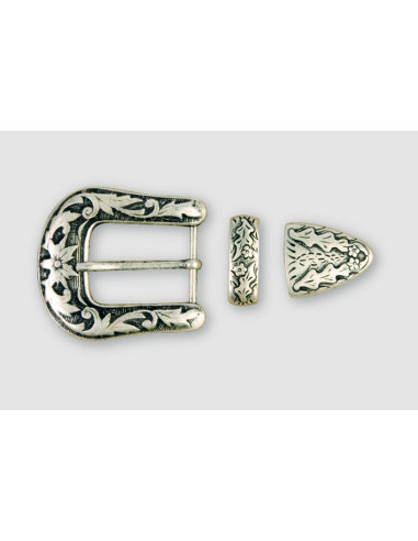 BOUCLE CEINTURE ZAMAK ACIER MG 3762 3 PARTIES 30MM VIEIL ARGENT
