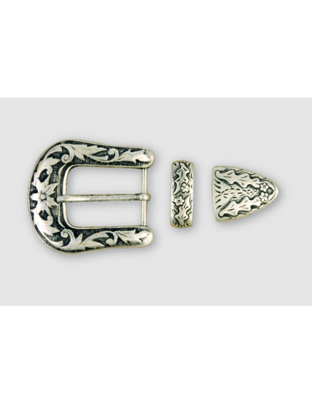 BOUCLE CEINTURE ZAMAK ACIER MG 3762 3 PARTIES 30MM VIEIL ARGENT